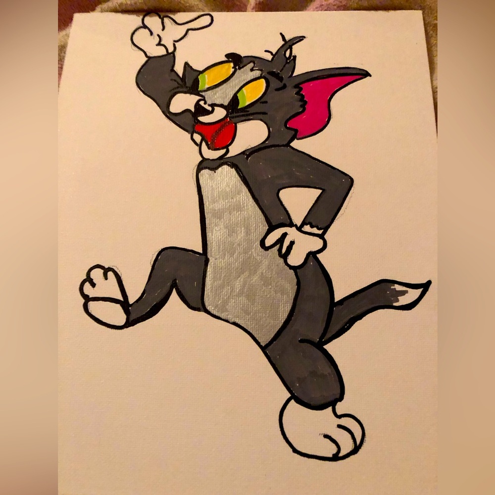 Gray and White Cat Illustration New panel canvas